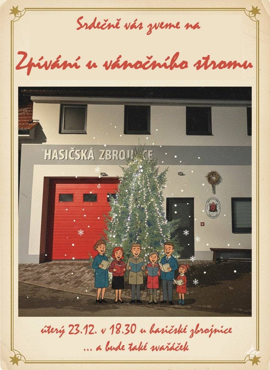 Srdečně vás zveme na Zpívání u vánočního stromu. Úterý 23.12. v 18.30 u HZ