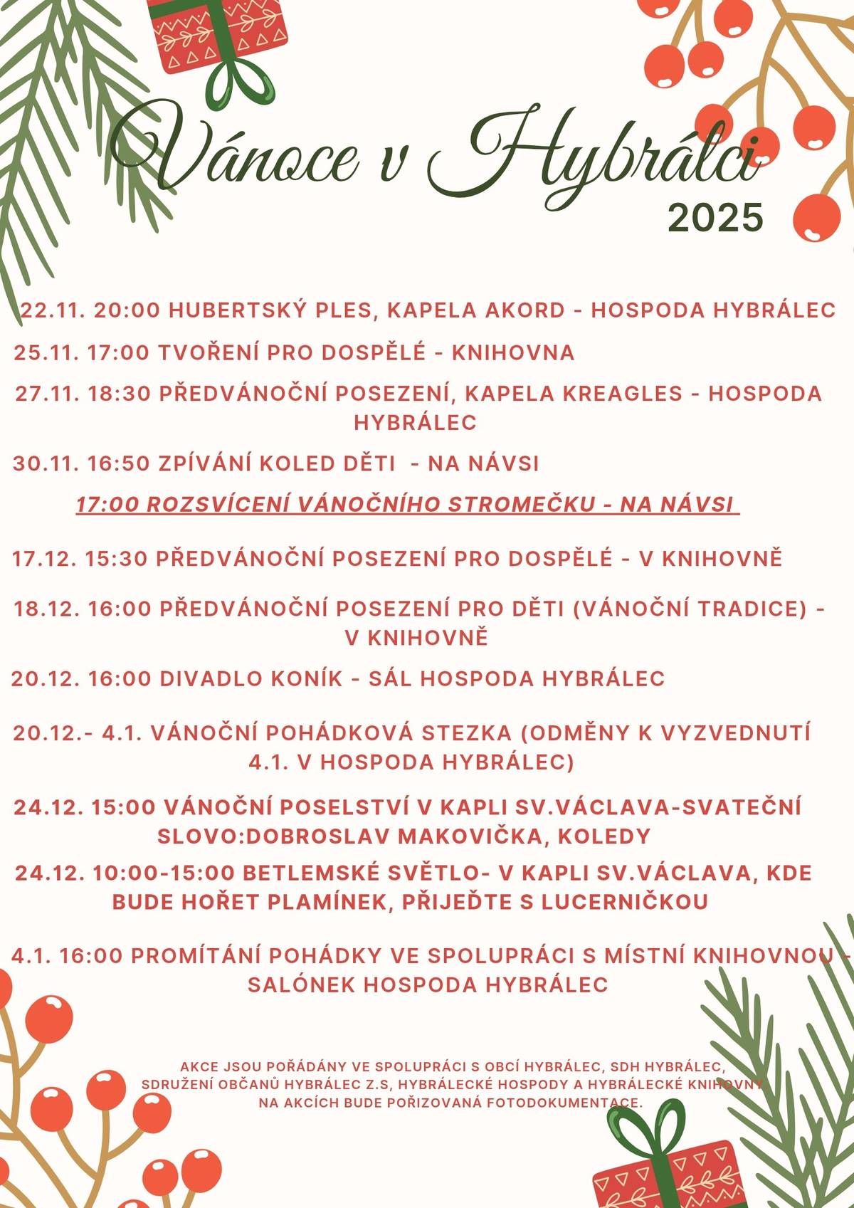 Dobrý den. Zasíláme aktualizovaný program Vánoc v Hybrálci.