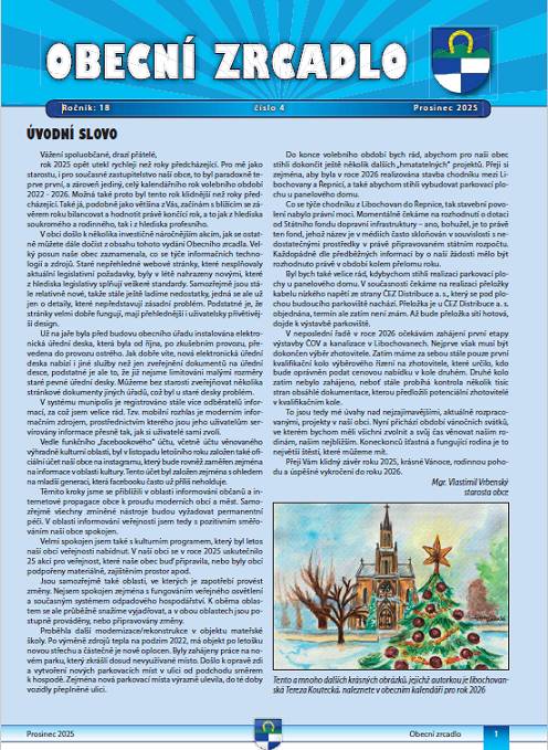 Dobrý den,  v příloze zasíláme Obecní zrcadlo v elektronické podobě. Přejeme hezký de