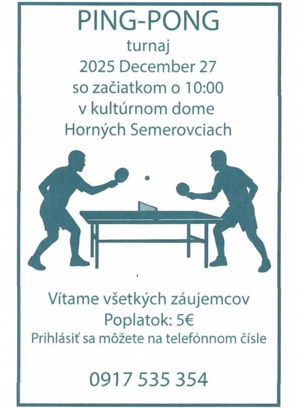 PING-PONG turnaj Horné Semerovce