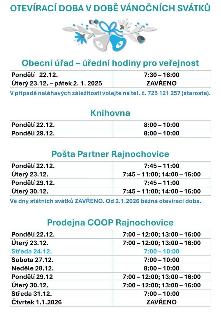 Obecní úřad  Pošta Partner  Knihovna  Prodejna COOP