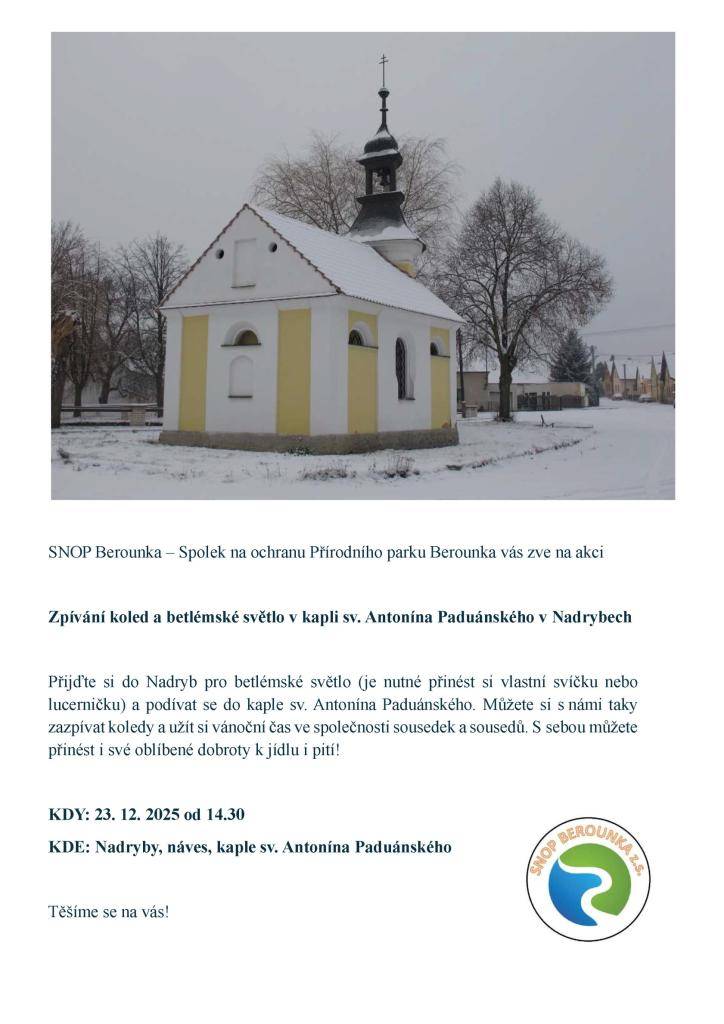 23.12.2025 od 14:30h v kapli sv. Antonína Paduánského v Nadrybech na návsi.