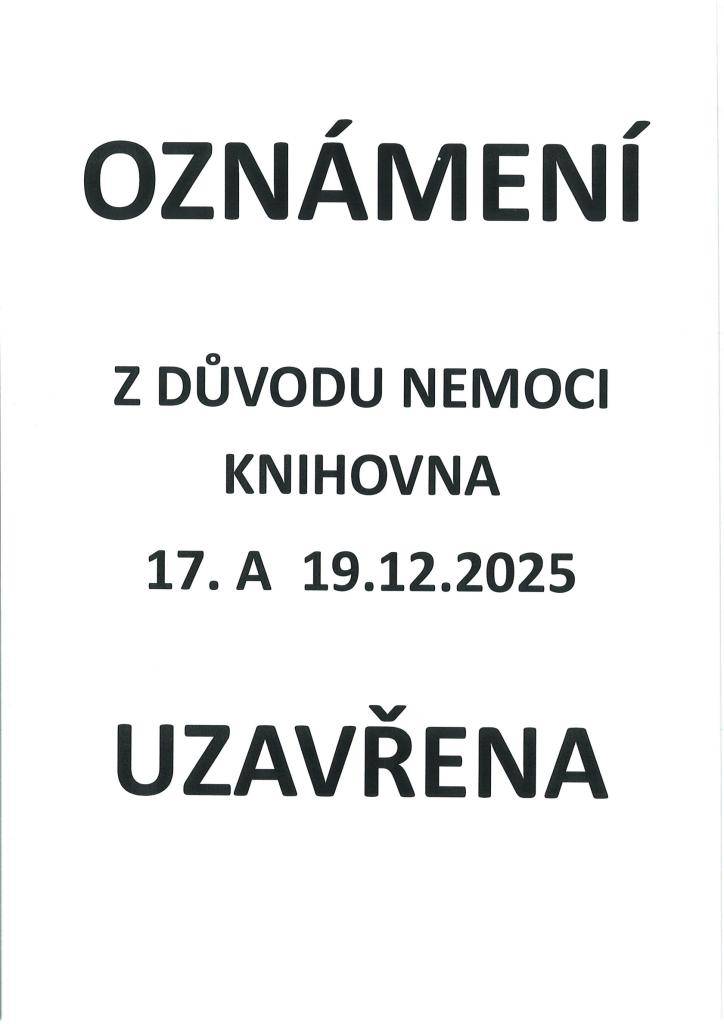 Městská knihovna Bavorov bude z důvodu nemoci uzavřena 17. a 19. prosince 2025