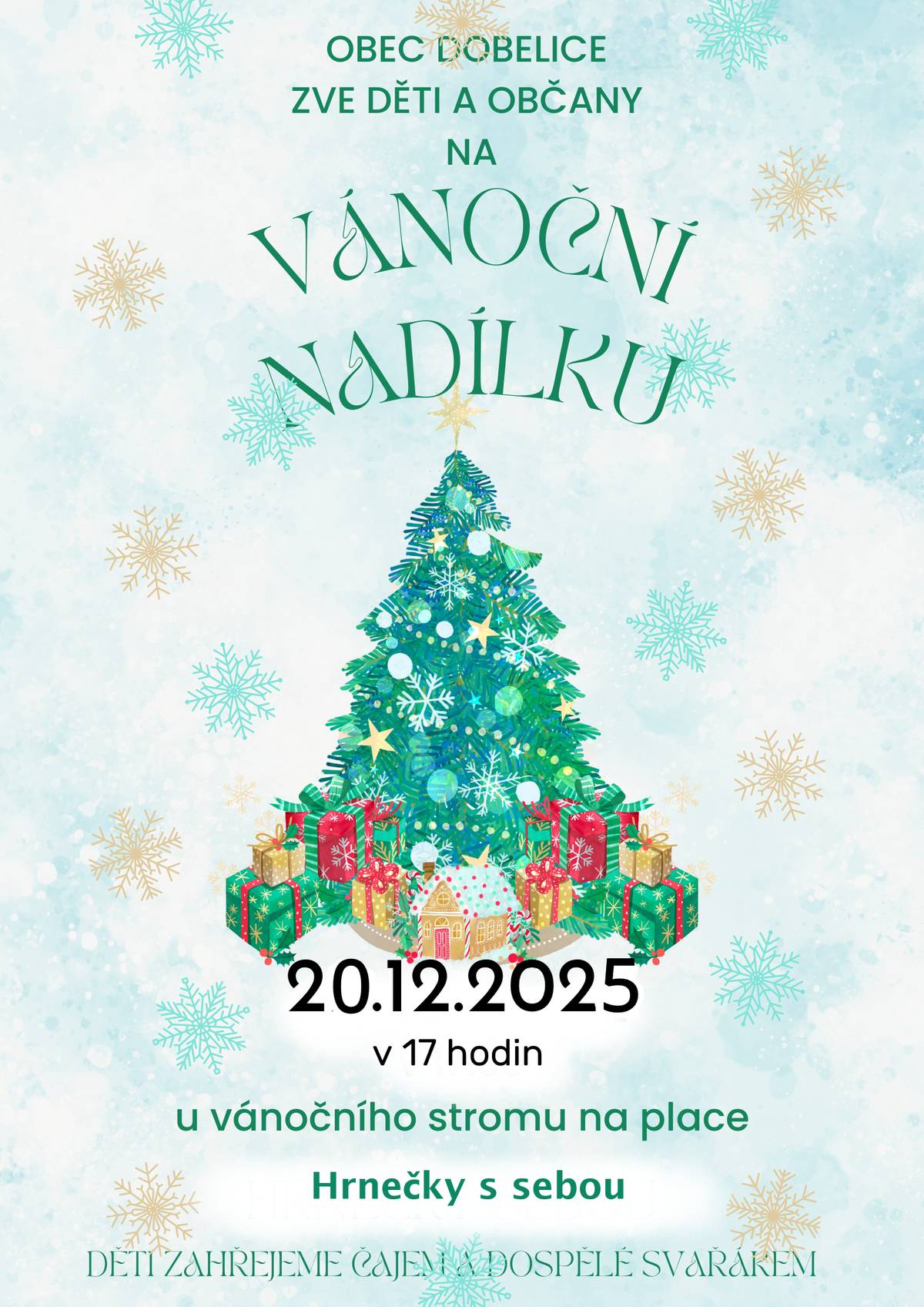 Zveme všechny děti, rodiče, občany, na tradiční vánoční nadílku u stromku na place. Dětem rozdá dobelický Ježíšek dárečky a potom se společně naladíme u vánočního karaoke na blížící se svátky. Hrníčky na čaj a svářák prosíme opět s sebou. Již tuto sobotu. Těšíme se na vás!