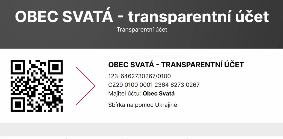 Vážení spoluobčané.   Byl zřízen transparentní účet 123-6462730267/0100, na který je možné posílat finanční příspěvky na pomoc lidem z Ukrajiny. Vybrané příspěvky budou použity na výdaje související s ubytováním obyvatel z Ukrajiny v naší obci, popřípadě v obcích v blízkém okolí.