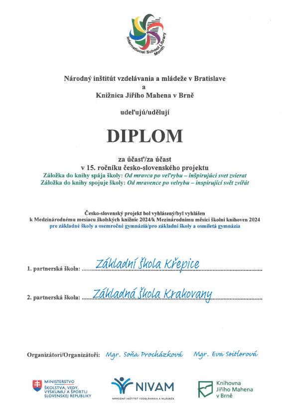 Při příležitosti Mezinárodního měsíce školních knihoven 2024 si více než 138 tisíc českých a slovenských žáků ze 1 272 škol vyměnilo záložky do knih. Akce podporuje čtení, přátelské vztahy a poznávání kultury a historie obou zemí. Projekty zapojily žáky do kreativních čtenářských aktivit.