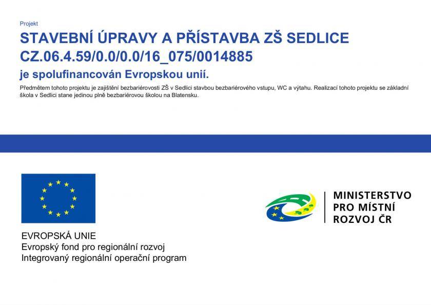 Ministerstvo životního prostředí podpořilo tento projekt:  Sběrný dvůr v obci Sedlice - výše dotace 3 037 585,50 Kč
