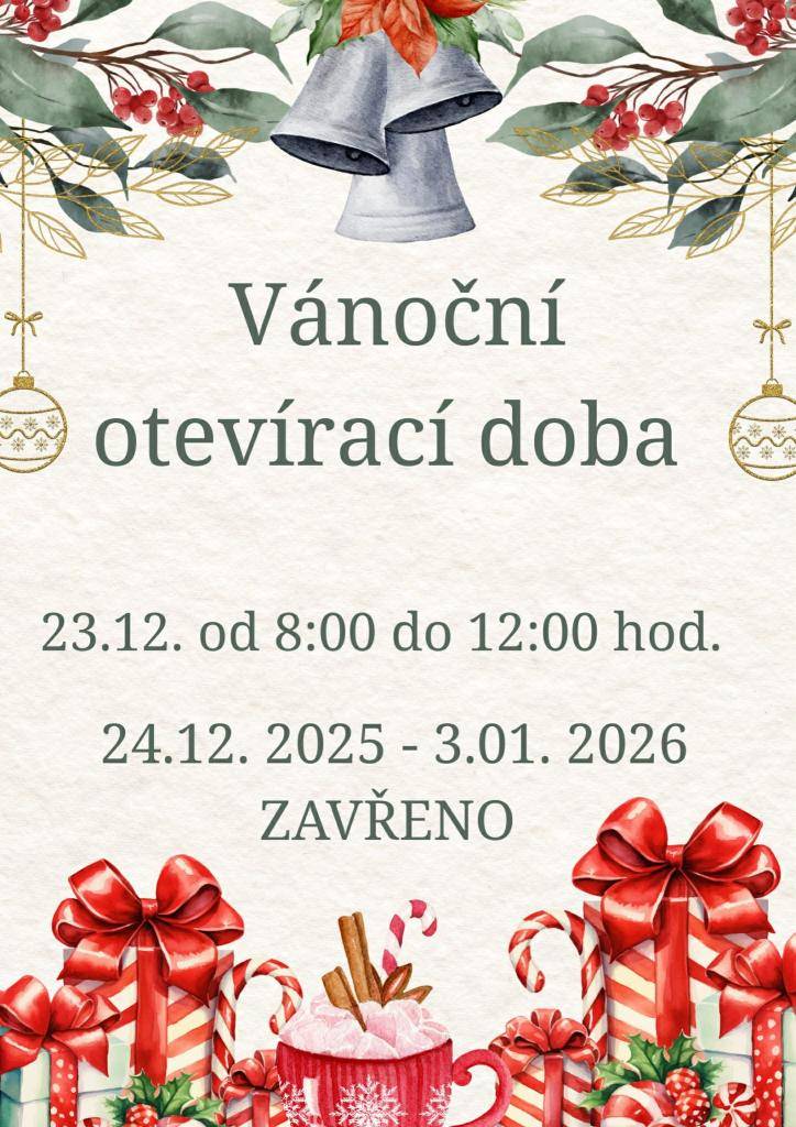 Kdy: 23.12. od 8:00 do 12:00, 24.12.2025 - 3.1.2026 ZAVŘENO  Kde: Květinářství Ilex Čejkovice