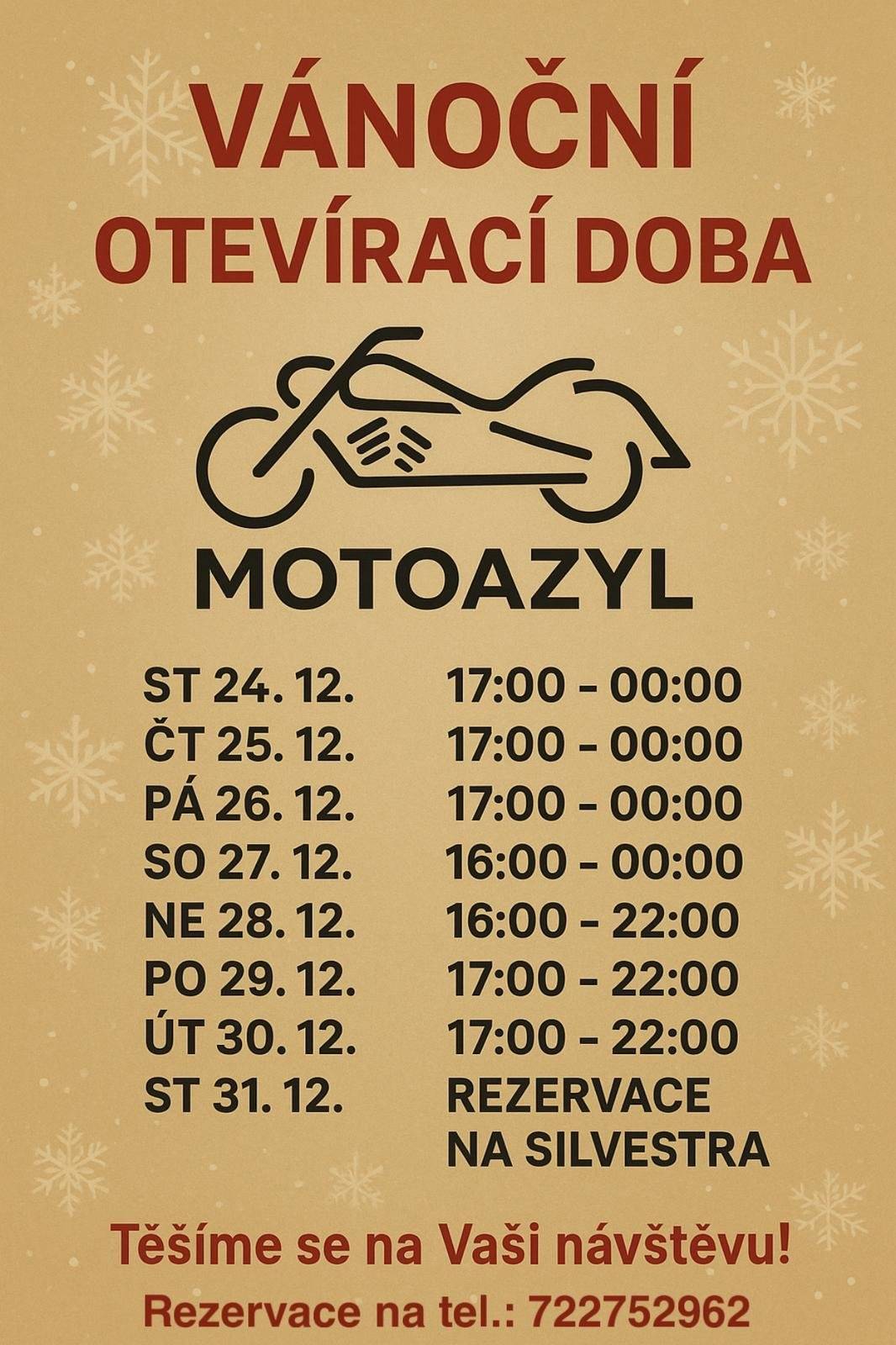 Vánoční otevírací doba v Motoazylu