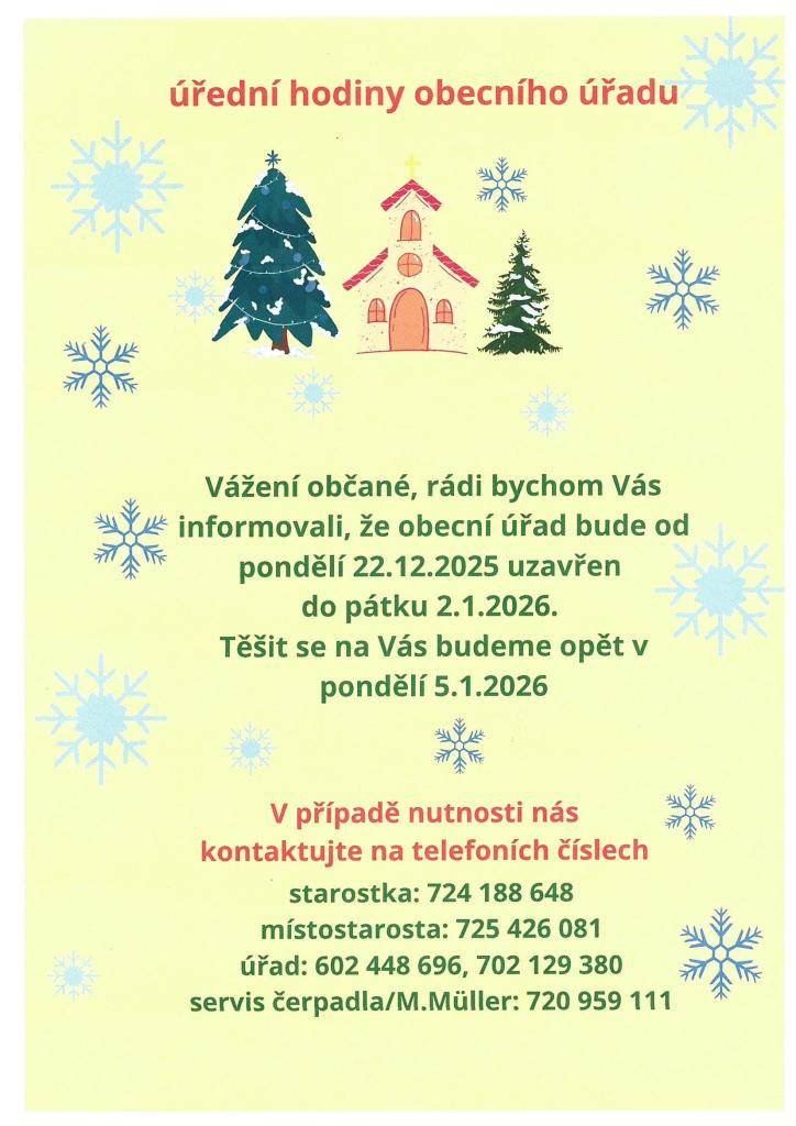 Úřední hodiny obecního úřadu v období vánočních svátků