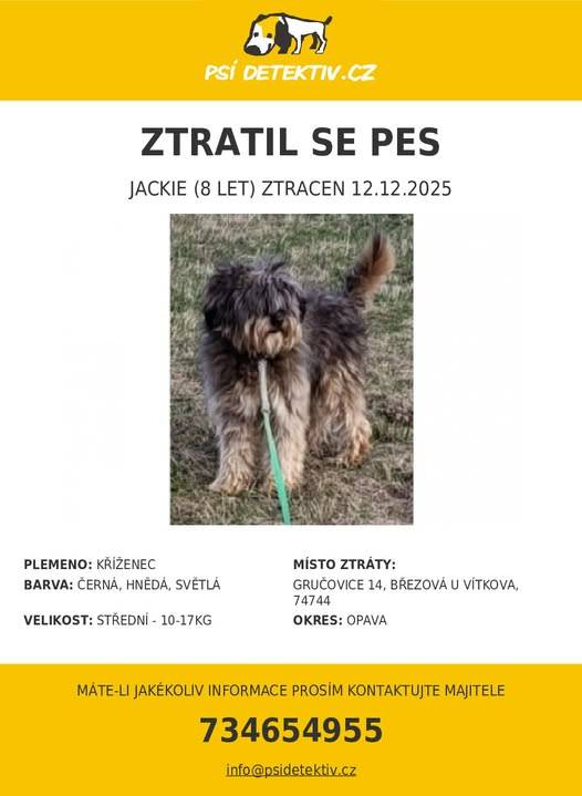 Oznámení o ztrátě pejska