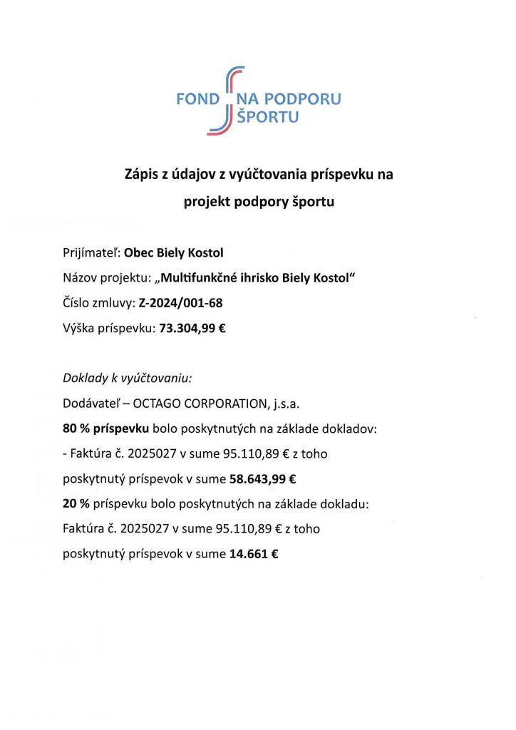 Vyúčtovanie príspevku