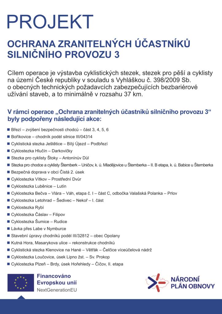 V rámci operace "Ochrana zranitelných účastníků silničního provozu 3" byla podpořena akce Březí - zvýšení bezpečnosti chodců - část 3,4,5,6.