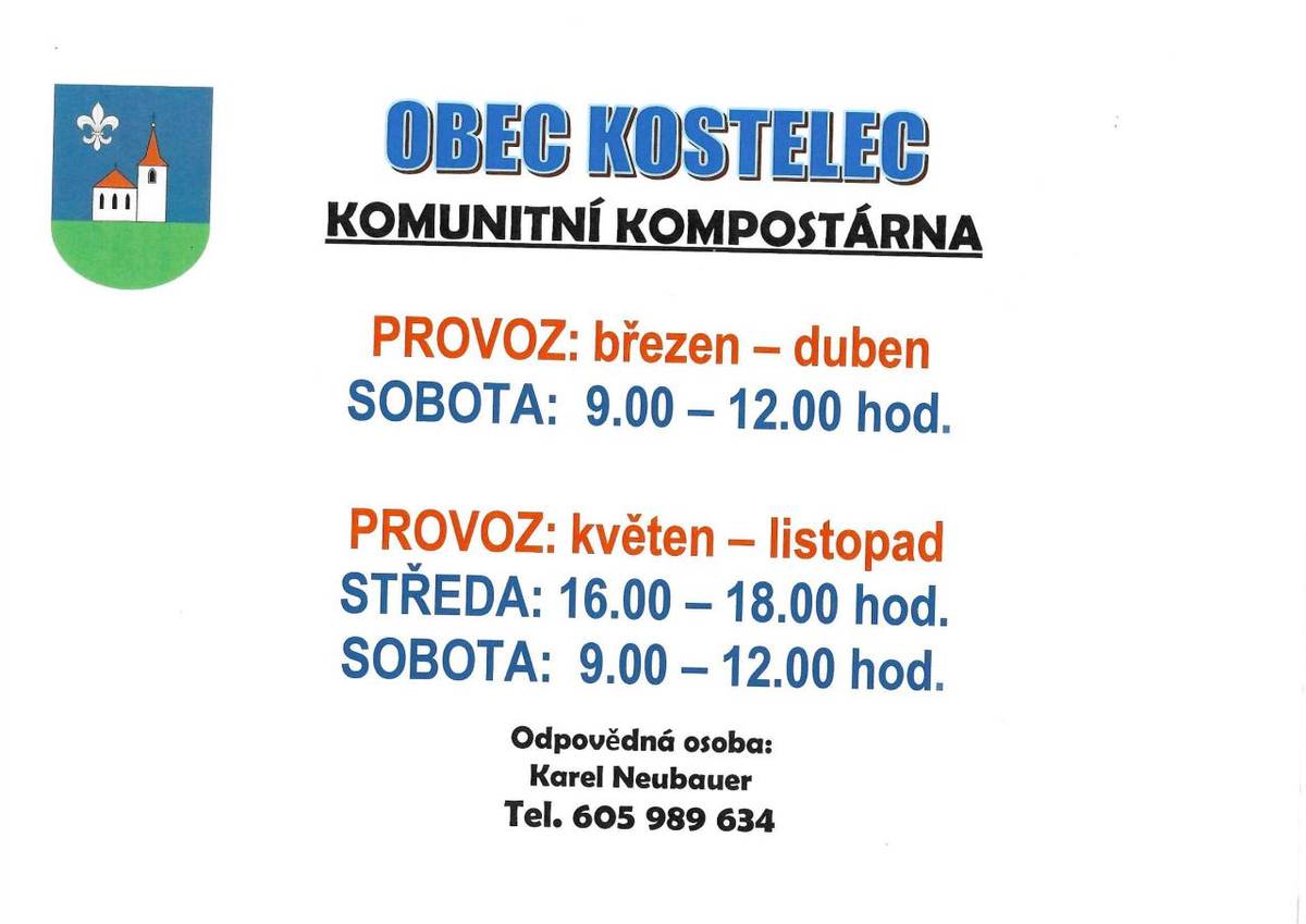 Provozní doba - komunitní kompostárna na rok 2024