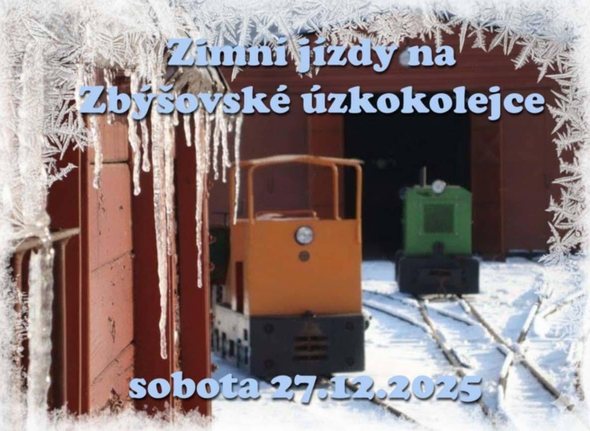 Nemáte plány, co podniknout s dětmi během vánočních prázdnin? Připadají vám svátky dlouhé? Přijďte v sobotu 27. 12. 2025 na zimní jízdy zbýšovské úzkokolejky. Vlaky pojedou ze Zbýšova do Zastávky a zpět. Nastupovat lze v Zastávce nebo ve Zbýšově.  Odjezdy ze stanice Zbýšov – Důl Jindřich: 10:00, 11:30, 13:00, 14:30. Ze stanice Zastávka u Brna: 10:30, 12:00, 13:30, 15:00.  Jízdenky si můžete zakoupit v pokladně muzea ve Zbýšově nebo přímo ve vlaku v Zastávce u Brna. Rezervace jízdenek lze provádět od 12.12.2025 na emailu rezervace@mpz.cz. Na jízdenky lze objednat i dárkový poukaz.  Ve Zbýšově si můžete prohlédnout sbírku lokomotiv a vagónů, pro menší bude v naší vytápěné dílně připravena tvořivá dílnička.  Vlak bude sestaven jak z vagónu otevřených tak z vagónů vytápěných. MPŽ a RÚŽ