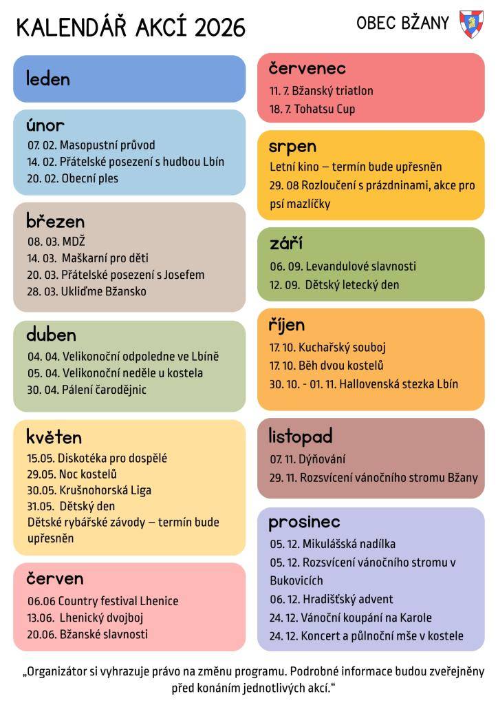 Plánované akce v roce 2026