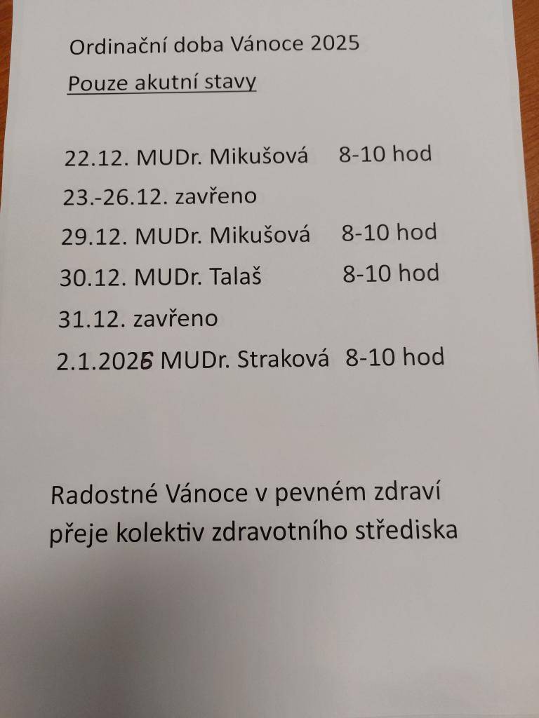 oznámení MUDr. Talaše a MUDr. Mikušové