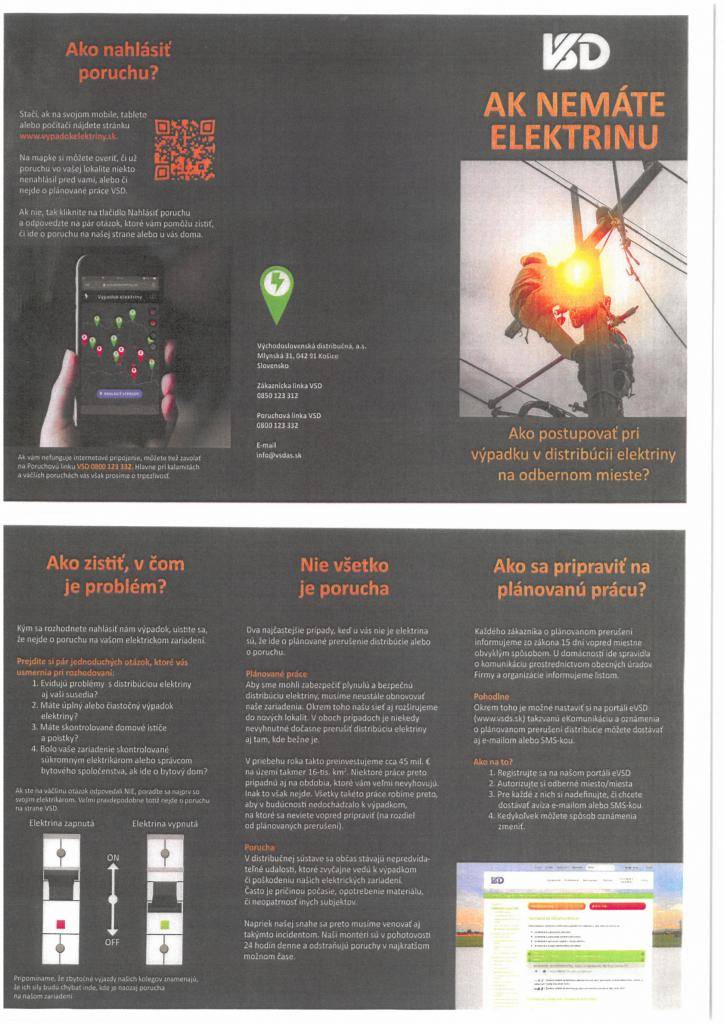 Obce a mestá vranovského okresu dávajú odpoveď na otázku - Ako postupovať v prípade výpadku elektrickej energie na odbernom mieste?