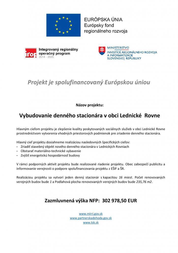 Vybudovanie denného stacionára v obci Lednické Rovne
