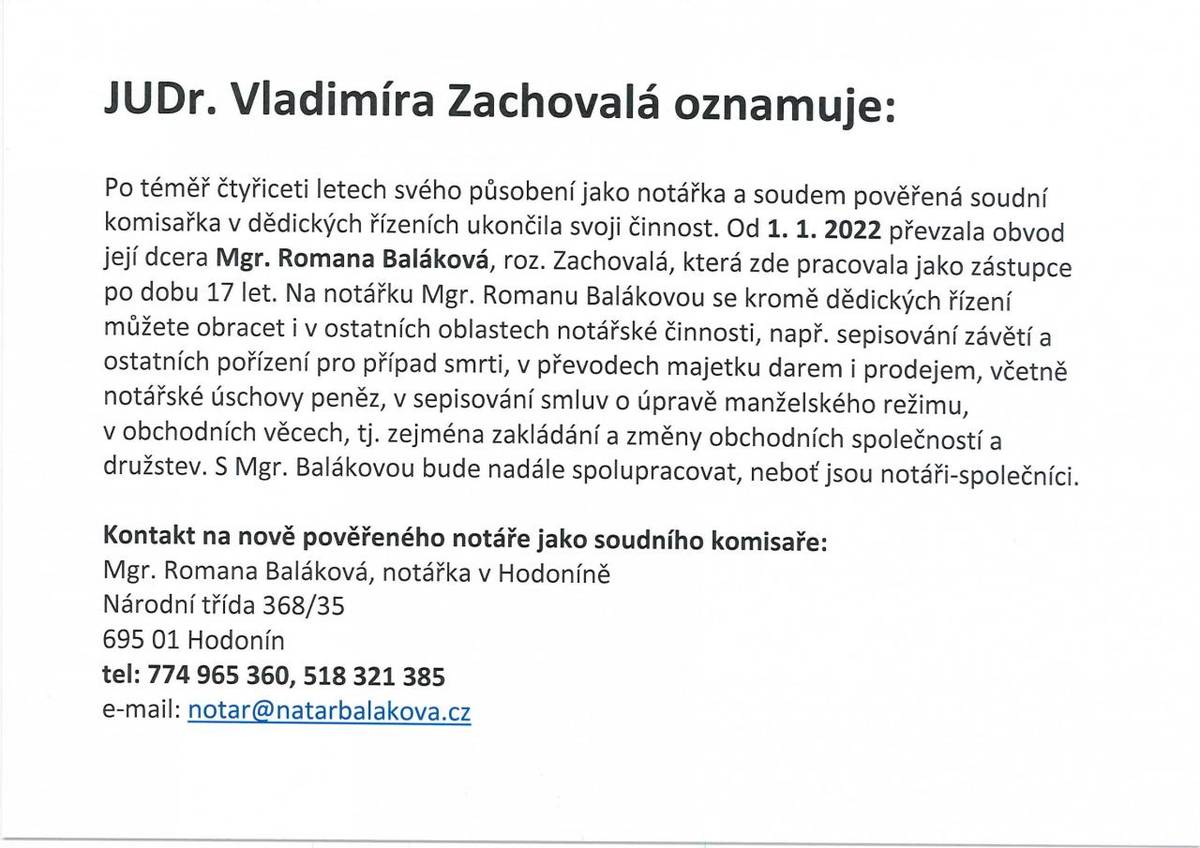 JUDr. Zachovalá Vladimíra