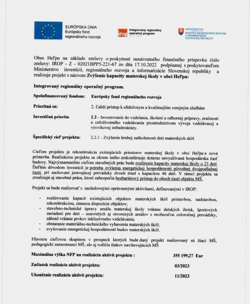 Zvýšenie kapacity materskej školy v obci Heľpa