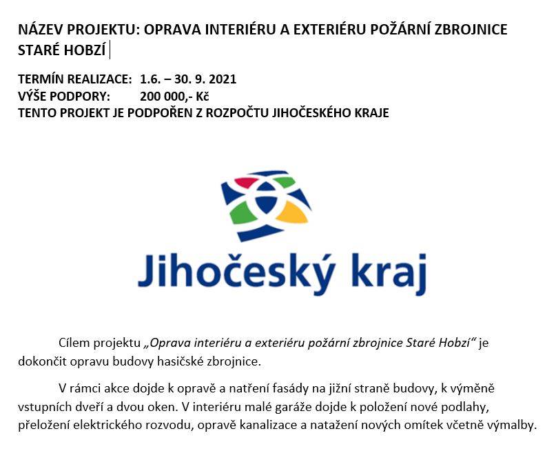 Dokončení opravy budovy hasičské zbrojnice ve Starém Hobzí.