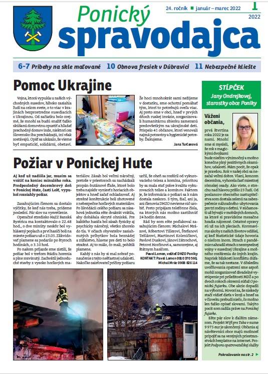 - Pomoc Ukrajine  - Požiar v Ponickej Hute  - O ponickú fujarku  - Malí tanečníci  - Fašiangový sprievod a detský karneval  - Pôvabné príbehy na skle maľované  - Naprostred tých Poník
