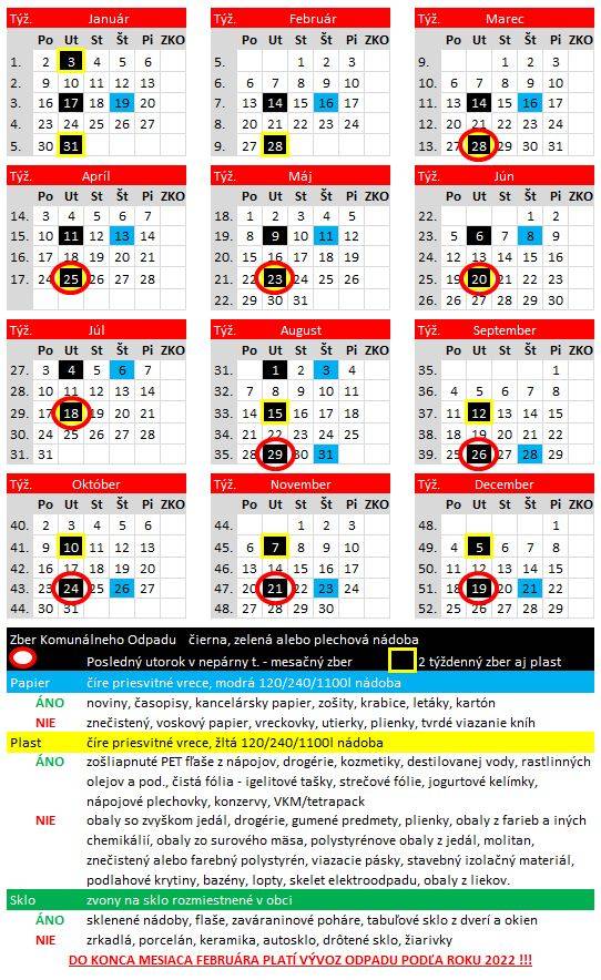 Harmonogram zberu triedeného odpadu na rok  2023