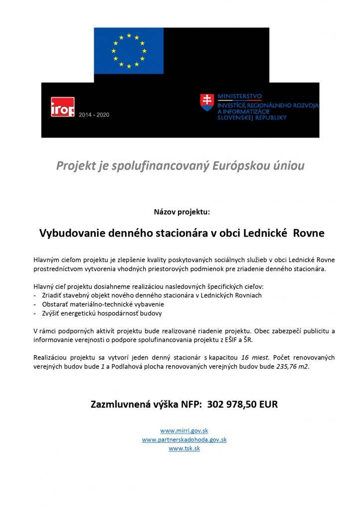 Vybudovanie denného stacionára v obci Lednické Rovne