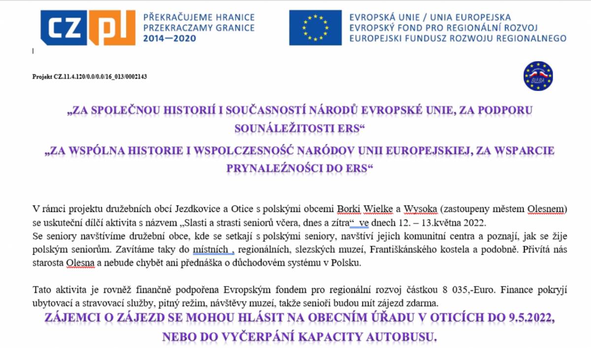 Nabídka zájezdu do Polska.    „Slasti a strasti seniorů včera, dnes a zítra“   ve dnech 12. – 13.května 2022.