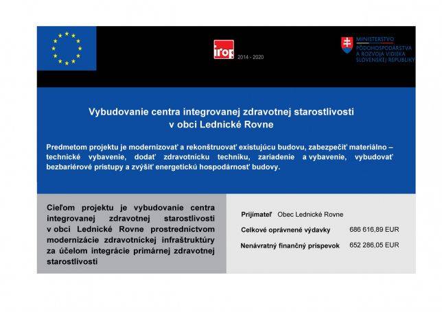 Vybudovanie centra integrovanej zdravotnej starostlivosti v obci Lednické Rovne