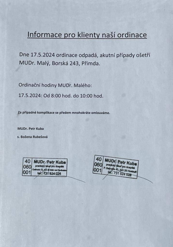 Informace pro občany MUDr. Petr Kuba