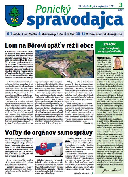 - Lom na Bôroví opäť v réžii obce  - Voľby do orgánov samosprávy  - Výrub drevín opäť aktuálny  - Stojiská – úprava a zmeny  - Hasiči súťažili  - Letná škola mladých bádateľov