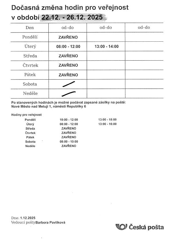 V týdnu od 22.12. - 26.12.2025