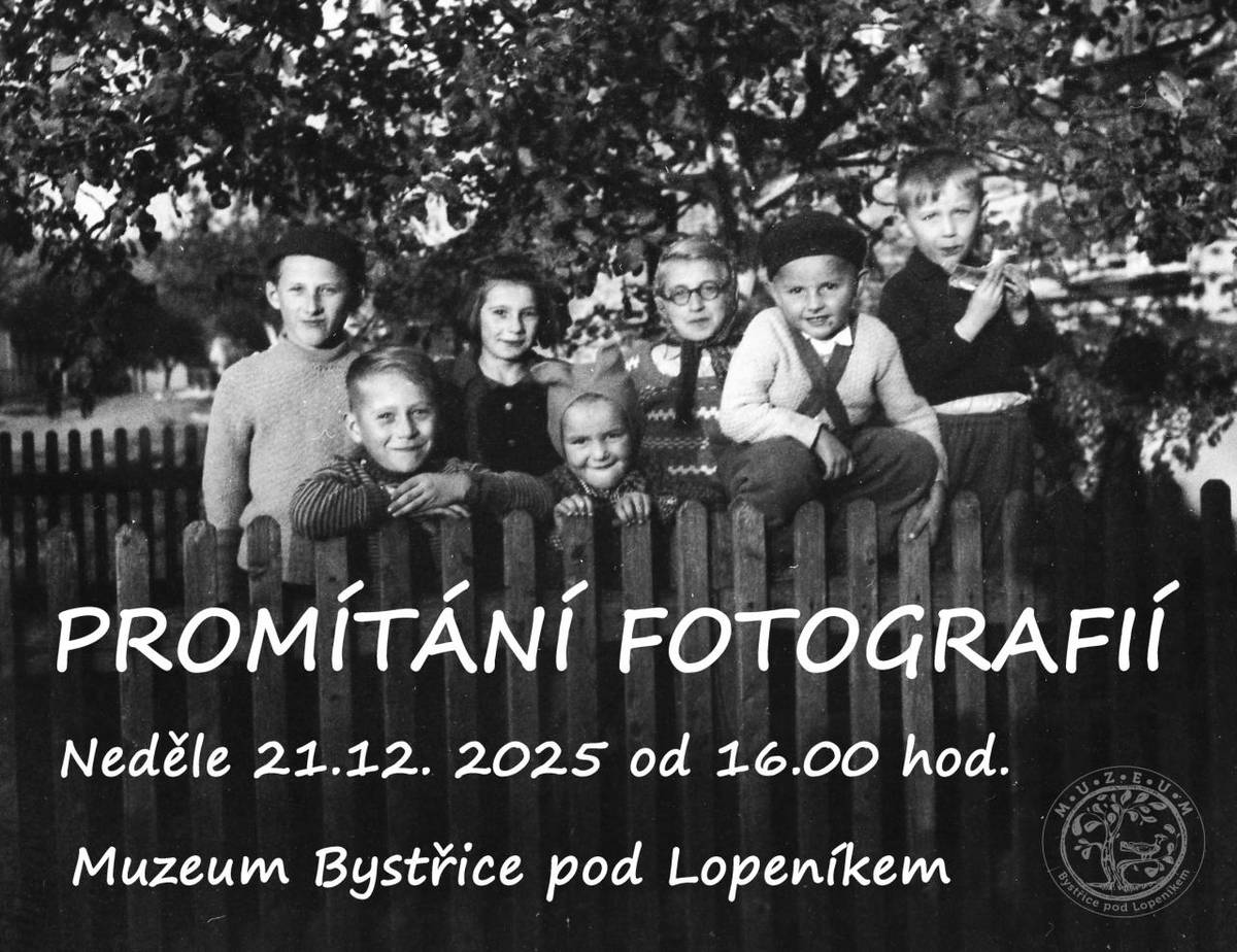 V neděli 21. prosince od 16 hodin bude promítání archivních fotografií z r. 1968 a 1982 v místním muzeu. Všichni jsou srdečně zváni.