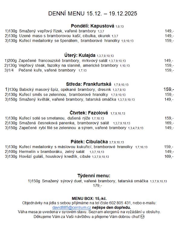 Pondělí 15.12. - pátek 19.12.2025