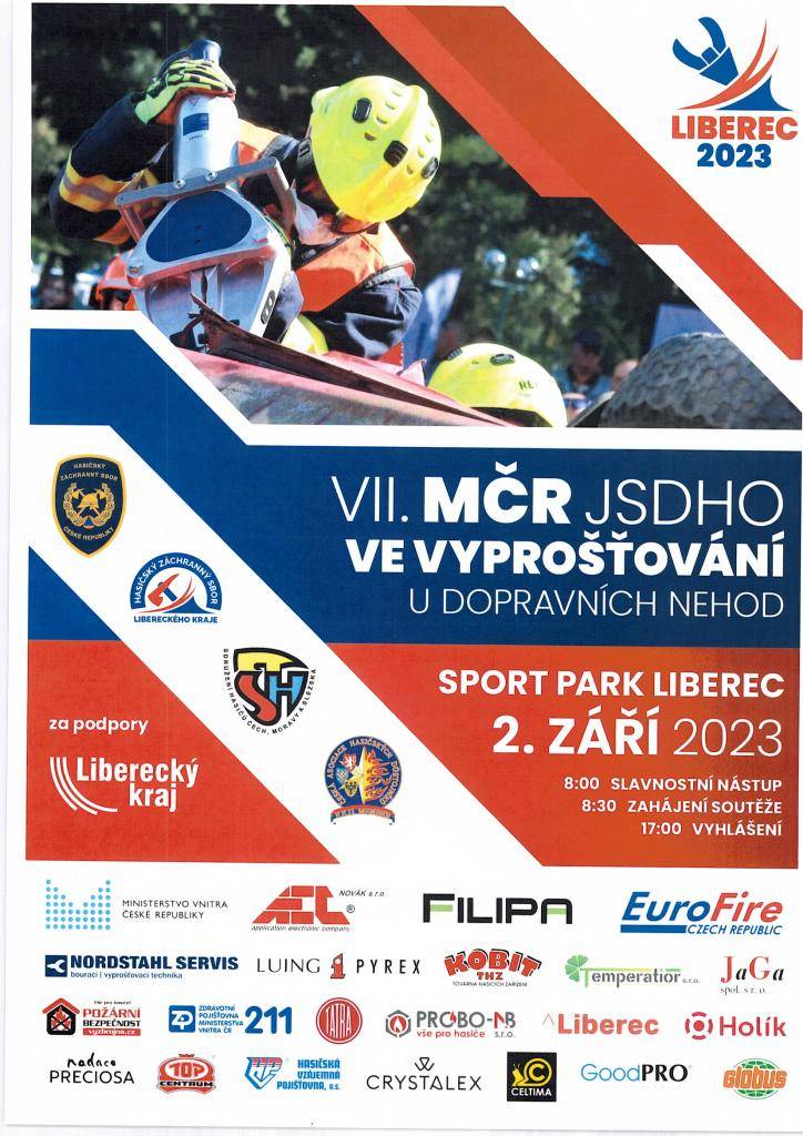 Hasičský záchranný sbor Libereckého kraje pořádá 2. září 2023  VII. Mistrovství ČR jednotek sborů dobrovolných hasičů obcí ve vyprošťování u dopravních nehod