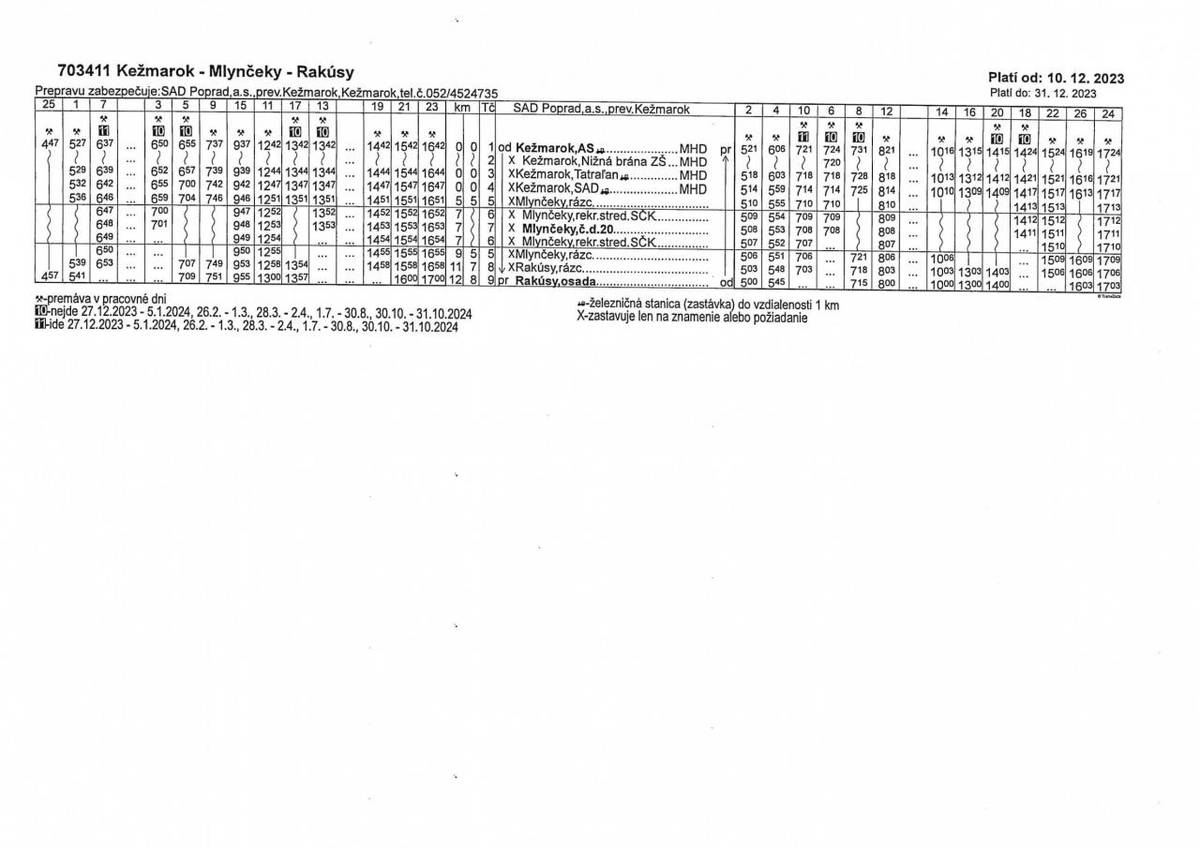 Oznámenie o zmenách cestovných poriadkov