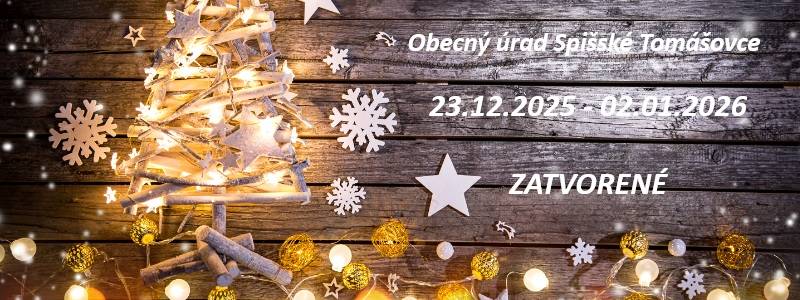 Oznamujeme občanom, že obecný úrad bude počas vianočných sviatkov a to od 23.12.2025 až do 02.01.2026 ZATVORENÝ. V súrnych prípadoch môžete kontaktovať starostku obce na t.č. 0907 946 899.