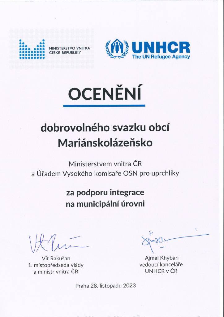 DSO Mariánskolázeňsko - Tisková zpráva k obdrženému ocenění za podporu integrace