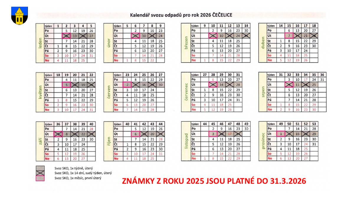ZNÁMKY Z ROKU 2025 JSOU PLATNÉ DO 31.3.2026.
