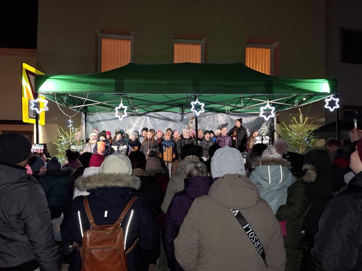Na náměstí v Hostouni proběhlo rozsvícení vánočního stromečku, při kterém žáci naší školy zazpívali vánoční koledy.