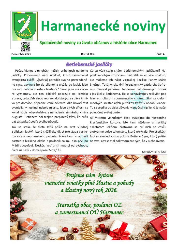 Najnovšie číslo Harmaneckých novín je už dostupné online. Prečítajte si aktuálne správy a zaujímavosti z našej komunity.