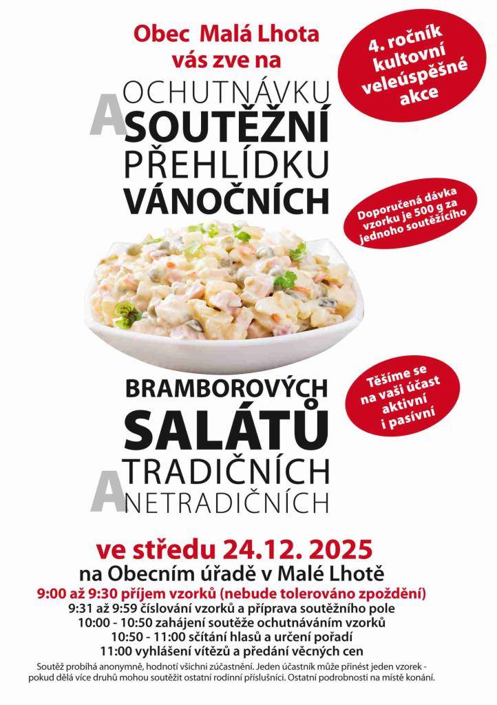 a Štědrý den v KD Malá Lhota od 9,00 hodin.