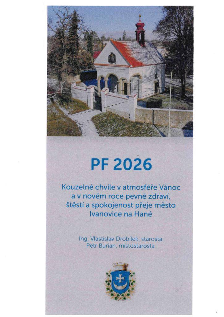 Vedení města a zaměstnanci města Ivanovice na Hané přejí všem občanům krásné vánoční svátky a vše nejlepší do nového roku 2026.