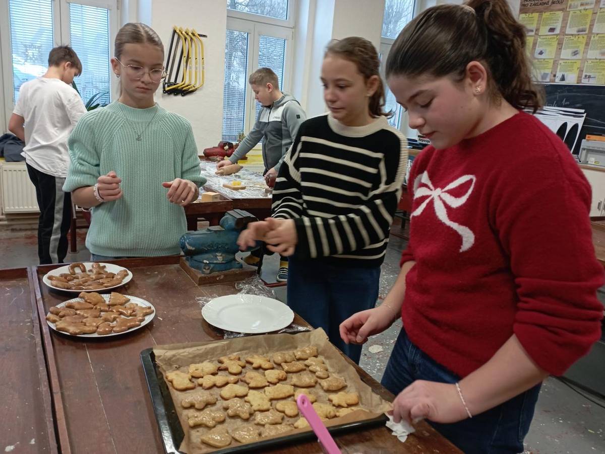 V adventním týdnu před Vánocemi se naše škola naplnila vůní koření a pravou vánoční atmosférou. Do pečení a zdobení perníčků se zapojili žáci 6. až 9. ročníků, pro které byla tato akce příjemným zpestřením předvánoční výuky.