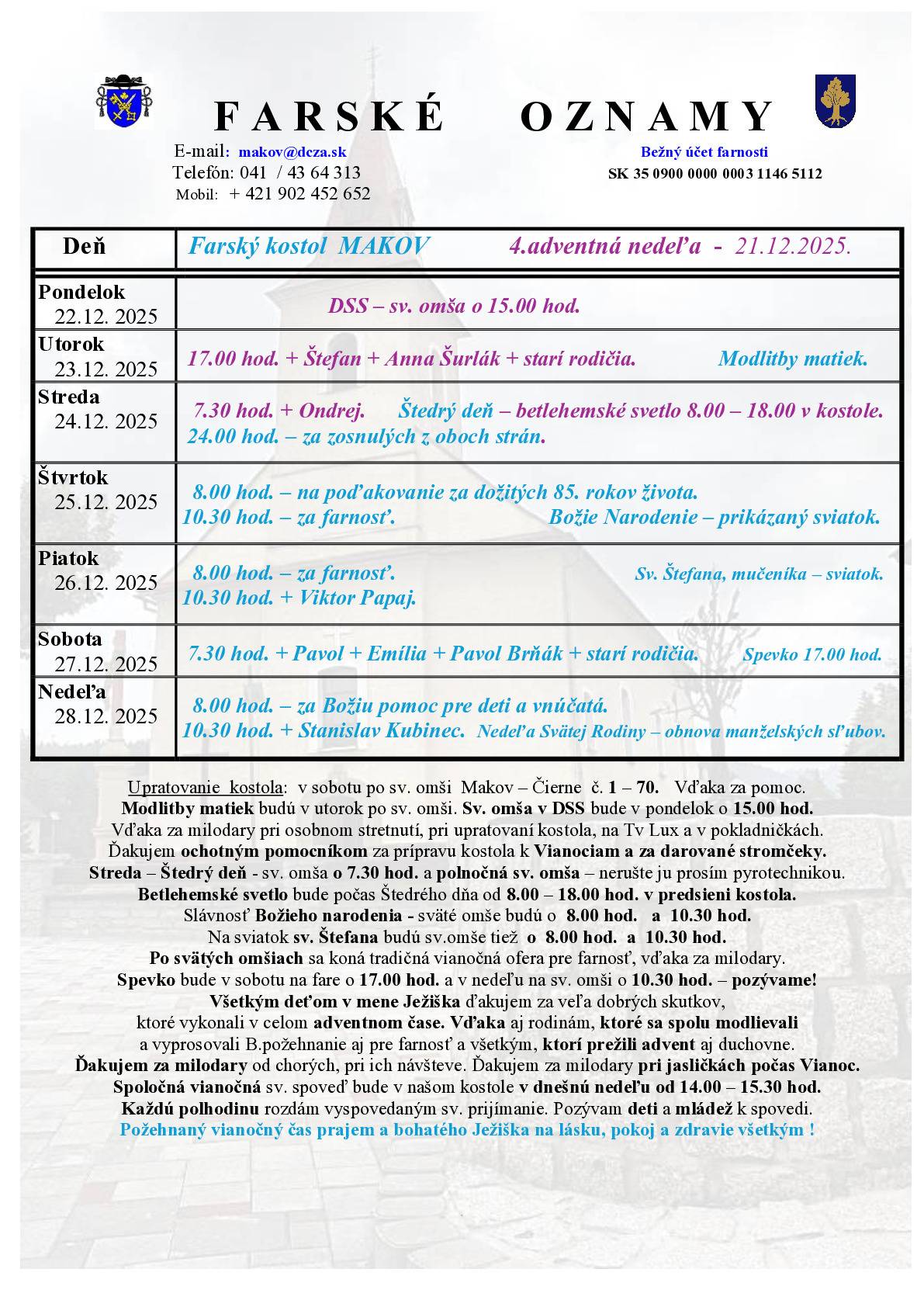 Farské oznamy od 22.12.2025 do 28.12.2025