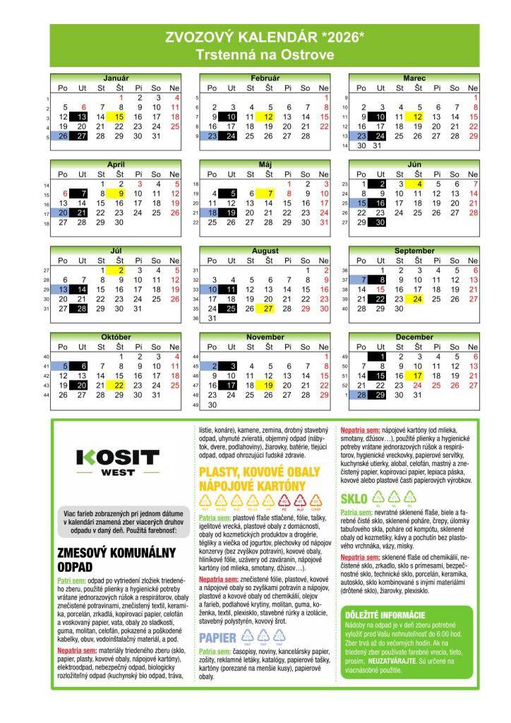 Zvozový kalendár 2026