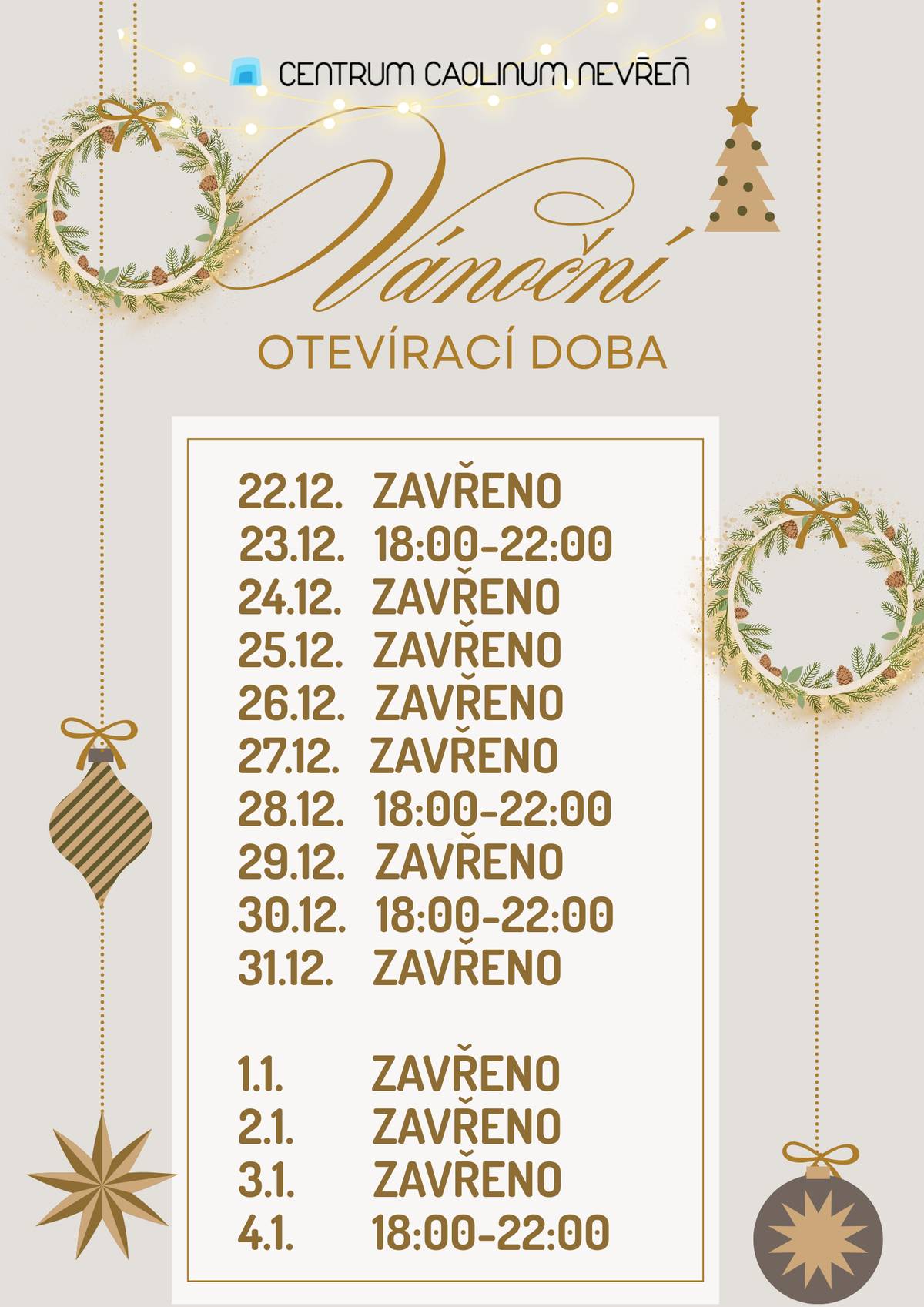 Provozní doba občerstvení v CCN