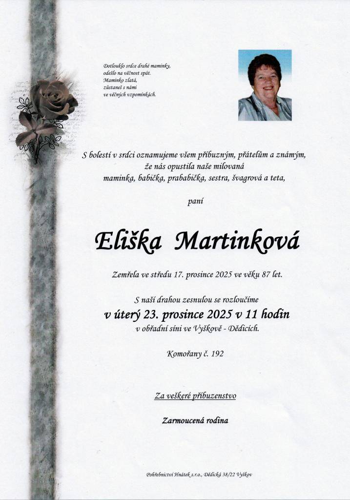 zemřela 17. prosince 2025 ve věku 87 let